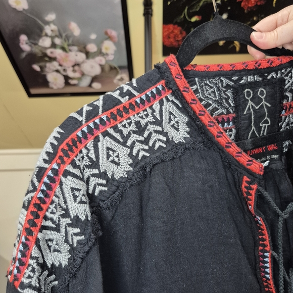 Johnny Was Black Blouse with Red and Gray Accents - Picture 3 of 10